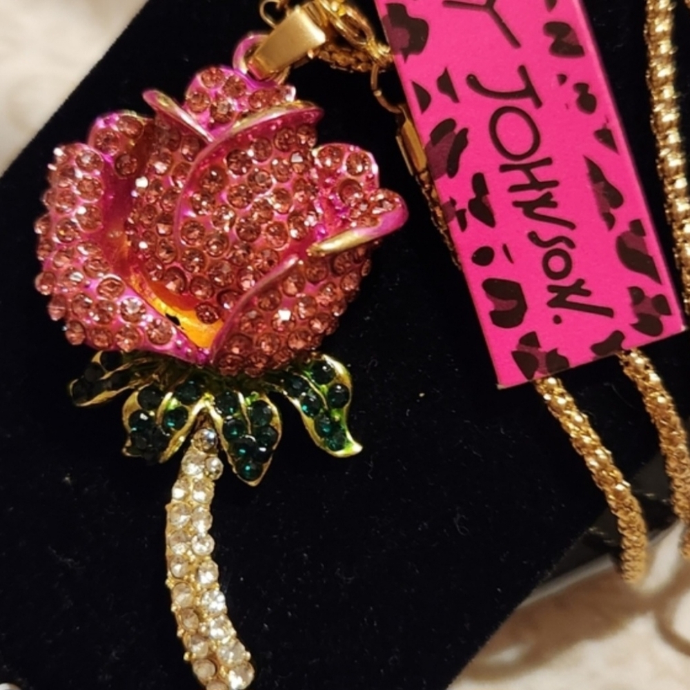 Pink and Gold Rose Pendant Necklace